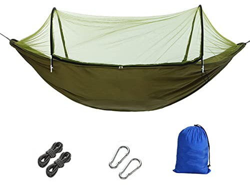 Hängematte Outdoor mit Moskitonetz für 2 Personen 300kg Traglast Camping Hängematte mit Befestigungs-Set Nylon Camping Reisehängematte für Trekking, Reise (Einzelne Hängematte, Grün)