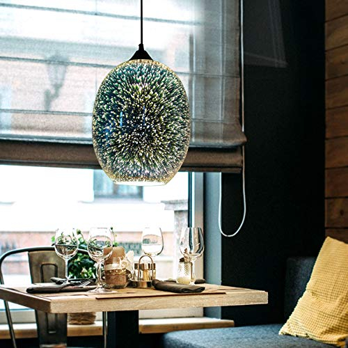 LED Kronleuchter Hängelampe Glas Feuerwerk Lampenschirm Bunt Höhenverstellbar E27 Hängeleuchte für Küche Restaurant Schlafzimmer Bar moderne Pendelleuchte Lampe moderne Kronleuchter 3D bunten Glas