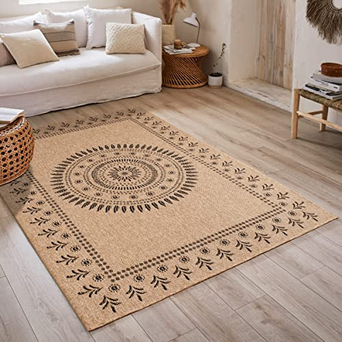 Nazar Tapis Nature, Tapis Naturel Boheme, Tapis Aspect Jute, Tapis Salon, Chambre, Couloirs, Tapis ExtRieur, Couleur Naturelle (120x170 cm, 8874 Noir)