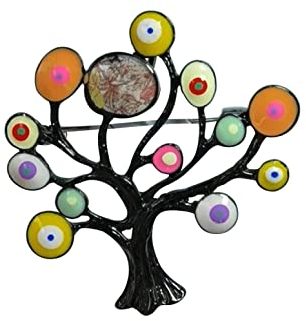 Brosche Schmuck Anstecknadel Baum des Lebens mehrfarbig, Metall