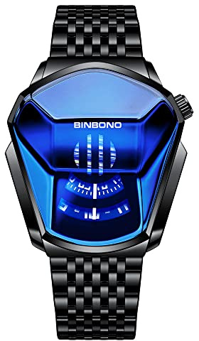 Creative Blue LED Digital Watch for Men Stainless Steel Silver Waterproof Plated Bracelet Watches Cool Cyberpunk Electronic
