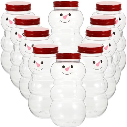 Luxshiny 10Pcs Christmas Snowman Candy Jar Empty Beverage Bottles Holiday Honey Bottle Juice Milk Bottle Cookie Jars for Christmas Party Favors 500ml