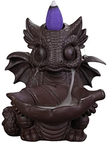 Rückflussbrennerkegel Halter Censer Wasserfall Drache Dekorative Brunnen Geschenk Dinosaurier Statue für Yoga, Zimmer, Desktop, Schwarz