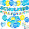 Elidepe Einschulung Junge, Einschulung Deko, Blaue Dinosaurier Schulanfang Junge Deko Set, Tortendeko Einschulung + SCHULKIND Banner + Zuckertüte Girlande + Schulkind Latex Luftballons + Papierstücke
