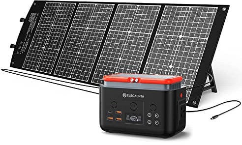ELECAENTA Portable EM200 Power Station with 120W Solar Charger, 200Wh LiFePO4 Battery 200W Pure Sine Wave Outdoor Solar Generator, Supports 100W Fast Charge