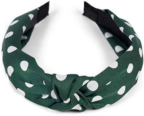 styleBREAKER Damen Haarreif mit Punkte Muster und Knoten im Retro Style, Rockabilly, Vintage Look, Haarband, Headband 04026015, Farbe:Dunkelgrün-Weiß