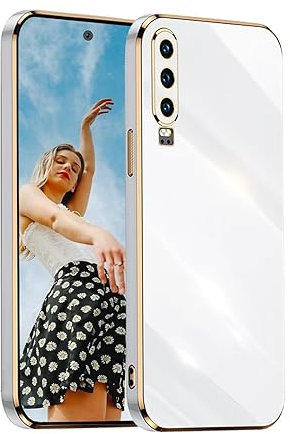 Kaywzo Hülle für Huawei P30 Pro,TPU Galvanisiertes Stoßfeste Handyhülle,Glänzend Spiegel Kratzfeste Schutzhülle,Ultra Dünn Silikon Cover Case,Weiß