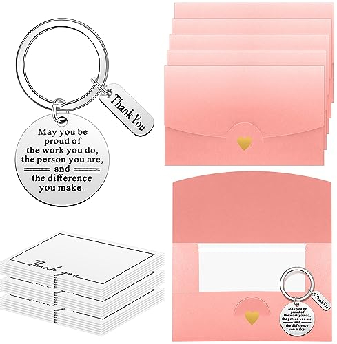 Tondiamo 12 Sets Employee Appreciation Gifts Include 12 Pcs Inspirational Keychain 12 Pcs Envelopes 12 Pcs Thank You Cards, Thank You Gifts for Coworker Office Nurse Teacher Volunteer (Pink)