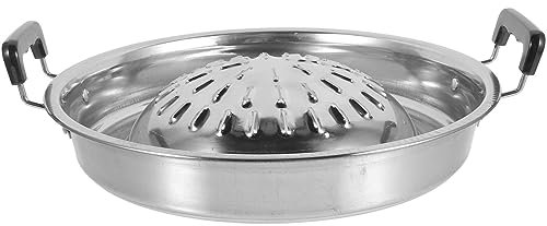 ABOOFAN Thai Korean BBQ Grill Pan Stainless Steel Barbecue Grill Topper Camping BBQ Pan for Shabu Vegetable Egg Pork Beef Meat Garlic Korean Cookware Silver