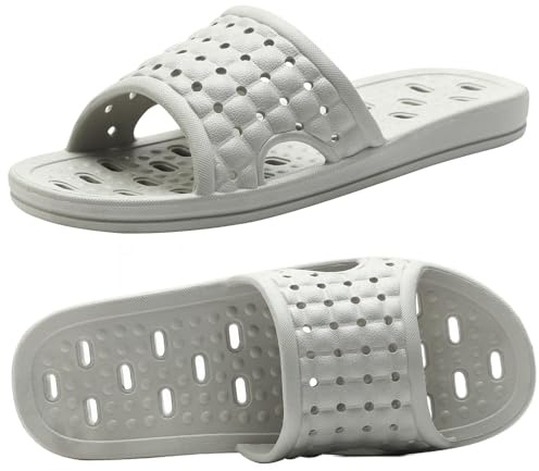 ktprniy Ciabatte da bagno con fori di drenaggio, ciabatte antiscivolo ad asciugatura rapida, pantofole da bagno per dormitorio e casa, unisex, grigio, EU 39/40
