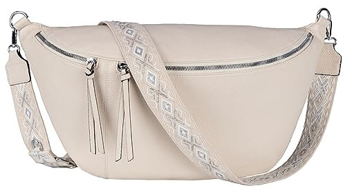 Bauchtasche Umhängetasche Crossbody-Bag Hüfttasche Kunstleder Italy-Design (BEIGE)