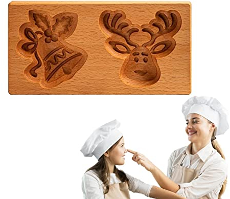 Keksformen aus Holz - Elch Ausstecher aus Holz | Keks-Stempel aus Holz, 3D-Backform, Prägung, Basteln, Dekorieren, Backwerkzeug für, Weihnachten, Küche, Heimwerken Fanelod