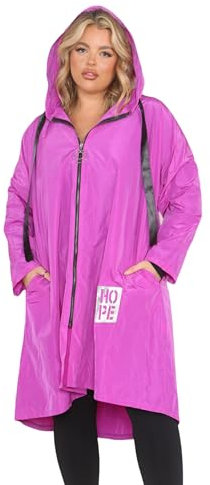 H&F Women’s Italian Long Length Zip Up Hooded Ribbon Cord Lightweight Waterproof Hope Raincoat Jacket Reusable Breathable Outdoor Rain Mac Size (Fuchsia, 8-14)