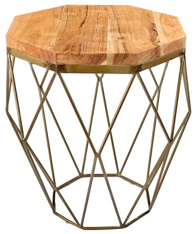 Riess Ambiente Abstrakter Beistelltisch Diamond 50cm Natur Akazie Messing Metall, Couchtisch mit Massivholz Tischplatte für Dein Wohnzimmer