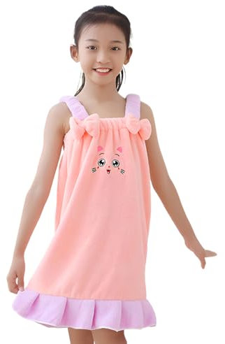 TINAYAUE Kinder Weiche Badetücher Mädchen Niedliche Saunakleider Bequeme Saunasarong Cartoon Katze, Fliege Slingback Bademantel Verdickter Saunakilt für Mädchen
