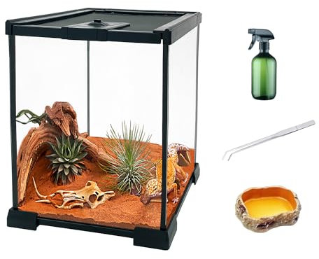 Reptile Glass Terrarium kit,8x8x12Terrarium Enclosure Amphibians Tank Cage with Magnetic Sliding Door for Small Reptiles, Amphibians and Invertebrates.