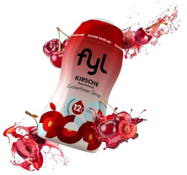 fyl Zuckerfreier Sirup – Kirsch Geschmack, 48ml Getränkesirup für 12L Fertiggetränk – enthält Vitamin-B-Komplex - perfekter Durstlöscher für zu Hause und Unterwegs