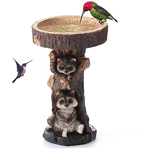 Vogelbäder Schüssel im Freien, Harz Waschbär Garten Ornamente, Vogelbadschale, stehende Gartenvogelfutterhäusch