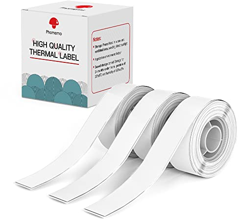 Phomemo D30 Etikettendrucker-Band, Schwarz auf Weiß, selbstklebendes Thermopapier, selbstklebendes Etikettenband, 15 x 6 m (19/32 x 2367/32) langes Band, 3-Rollen