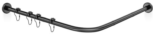 Barra for Cortina de Ducha Sin Perforaciones Barra de Bañera Curva en Forma de L (Extensible 60-160 cm) Barra de Cortina de Esquina de Ducha de Acero Inoxidable Ajustable for Probador de Baño, Negro (
