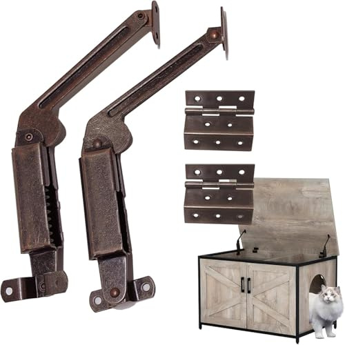 Antike Bronze-Deckelstützscharniere und drei klappbare Scharniere, 4 Stück