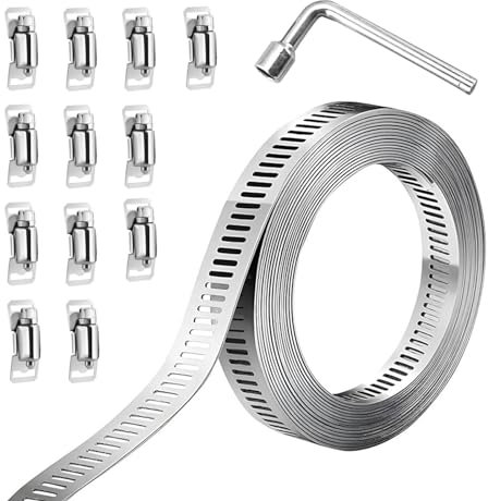 STAWINM Hose Clamp Kit DIY 5M/16.4 Feet Metal Strap+12 Stronger Fasteners, Large Adjustable Clamp Worm Gear Band Hose Clamps, Adjustable Stainless Steel Large Jubilee Clips for Plumbing, Fuel Line
