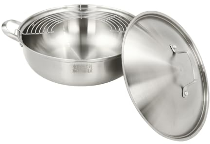 304 Stainless Steel Wok Non Stick Frying Pan with Steaming Rack, Effortless Clean, Silver, for use with Induction, Gas, Electric, Halogen Stoves and Ovens up to 500°F (30cm)