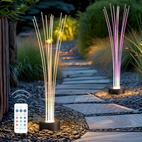 PASAMIC 104,1 cm Solar-Gartenleuchten mit 10 Farben und 4 Modi RGB, Schilfrohr-Landschaftslicht, wasserdichte Solarleuchten für den Außenbereich mit Fernbedienung, Außenleuchten für Hof, Terrasse