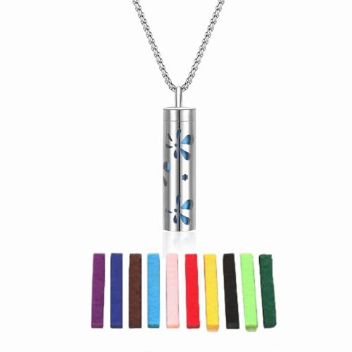 WATEFOER Ätherisches Öl Halskette für Damen, Aromatherapie Anhänger Halskette Edelstahl Diffusor Halskette mit 10 Filz Pads, ätherisches Öl Schmuck Geschenk für Muttertag