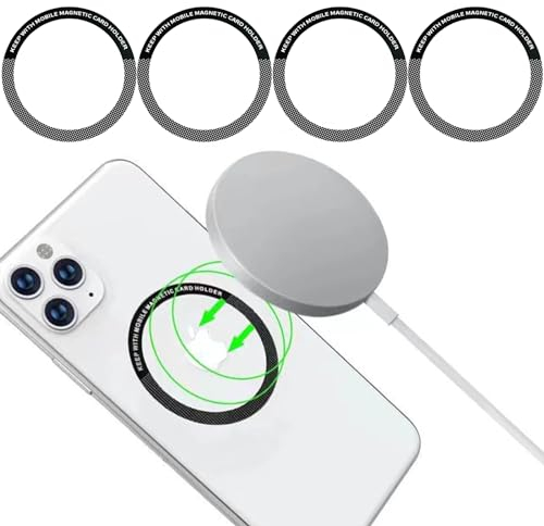 YIANERM 4 PCS Universal Metal Rings Sticker Compatible with Mag-safe Magnetic Wireless Charger, Ultra-Thin Metal Ring Magnetic Adapter Ring Conversion Accessories (black)