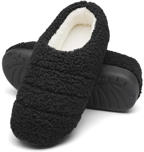 Mishansha Zapatillas de Estar por Casa Hombre Mujer Zapatos de Casa Invierno Cálido con Memory Foam Pantuflas Cómodas Antideslizante para Exterior e Interior, Onyx Negro, 46/47 EU