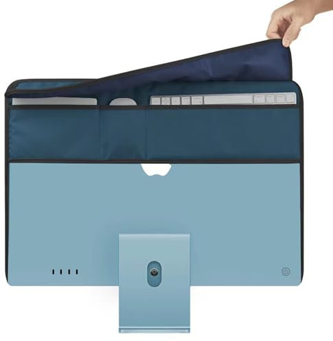 Monitor-Staubschutz für iMac 61 cm (24 Zoll), PU-Leder, antistatisch, staubdicht, Schutzhülle für LCD/LED/HD-Panel-Gehäuse, Computerhülle, Monitor-Staubschutz mit Gesäßtasche (Cyan, 61 cm)