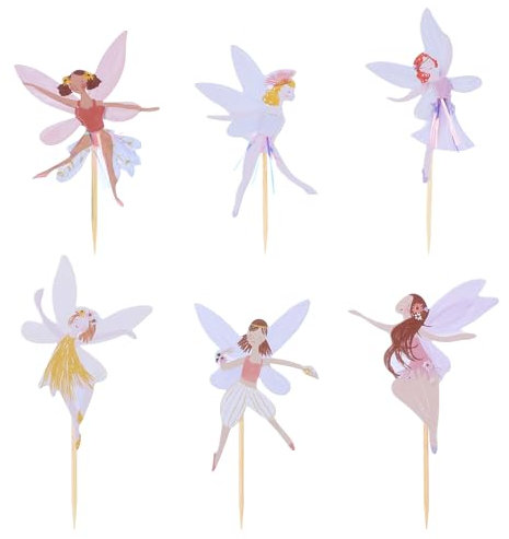 24 PCS Fairy Cupcake Topper Glitter Garden Cupcake Pick Colorful Wing Angel Fairy Cake Topper Flower Theme Party Decoration Ballet Dancer Cake Decoration for Shower Birthday Wedding Bridal Supplies