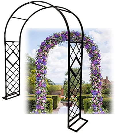 XAoSCd Gartenbogen-Spalier Für Kletterpflanzen, Rosenlaube Mit Sockel, Hochzeitsbögen, Elegante Dekoration, Pergola-Spalier Aus Metall, Einfach Zu Montieren,Black-2.2mx2.3m