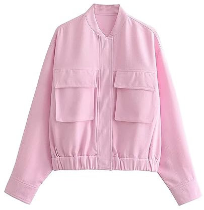 Generisch Veste en cuir synthétique pour femme - Printemps - Automne - Court - Manteau de motard - Veste en cuir noir - Veste de moto pour femme - Hiver, Rose, M