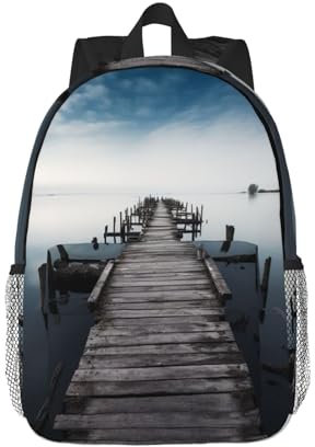 MISTRARA Old Wood Pier Above Calm Water Rucksack, 15 Zoll, leichter Rucksack, Laptop-Rucksack, Wanderrucksack, Sportrucksack, Schwarz , One size