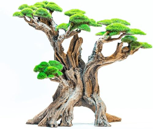 Aquarium-Dekoration, Bonsai-Baum des Waldes mit Kunstmoos, Aquarium-Dekoration, Aquascaping, aus Sandstein, 22,4 x 10,9 x 19,8 cm