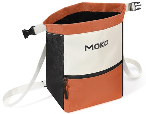 MoKo Borsa Portagessi per Arrampicata su roccia, Borsa Portagessi per Arrampicata con Chiusura a Scatto Magnetica e Tasca con Cerniera per Sollevamento pesi, Bouldering, Ginnastica, Fitness, Arancione