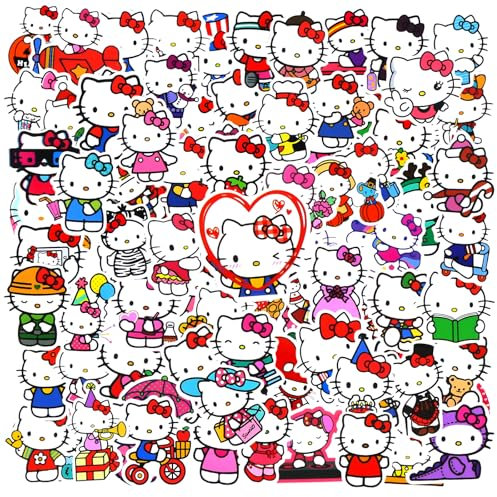 100 Stück Kity Sticker Kinder, Anime Kawaii Sticker, Wasserfester Vinyl Aufkleber für Laptop Scrapbook Skateboard Motorrad