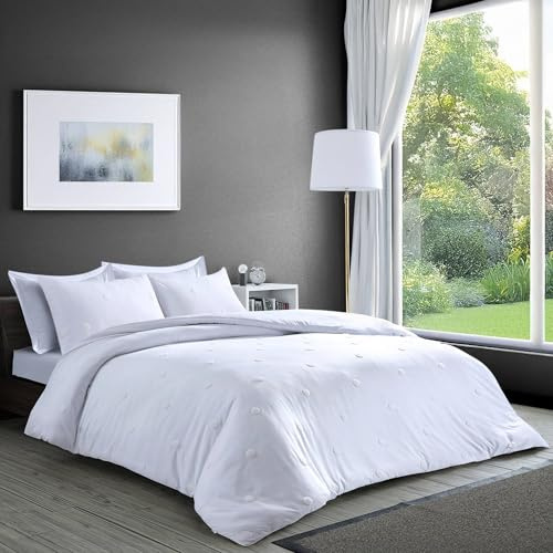 LYMA Bedding Duvet Cover Set King Spot Tufted, OEKO-TEX Certified, Ultra Soft NanoPlush Double Brushed Quick Dry Fabric & Button Closure, Wrinkle Fade Resistant Quilt Cover with Pillowcases (White)