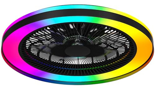 Birnetek Ventiladores para el techo con lámpara LED Inteligente, 48 cm, Control por App y Voz, Compatible con Alexa, RGB, 6 Velocidades (Negro)