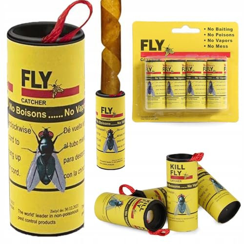 16x Fliegenfalle Fliegenfänger Leimfalle Insektenfalle Klebefalle Rollen, Premium Ungiftiger Fliegenvernichter gegen Fruchtfliegen, Fliegen, Mücken und Motten Klebestreifen für Innen & Außen