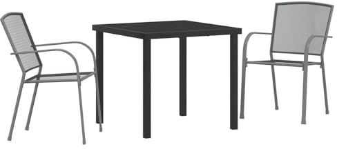 vidaXL Stapelbare Gartenstühle Set aus 2 Grau E-beschichteter Stahl Außen Netz Esszimmer Einfache Montage Platzsparendes Design Sitzgelegenheiten Stapelbare Metall Moderne Zeitgenössische Stühle