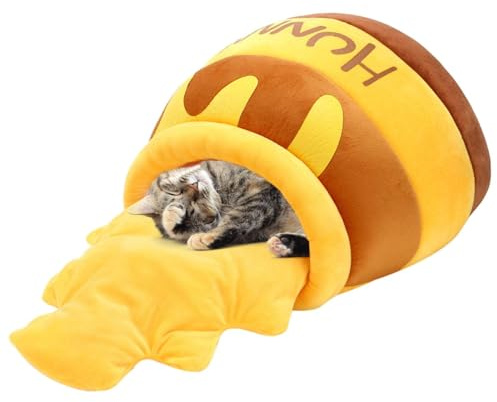 Genérico Cats House Lit pour chat d'hiver chaud avec intérieur doux et moelleux | Mignon pots de miel de dessins animés pour l'intérieur, chat confortable et fiable, Mascot