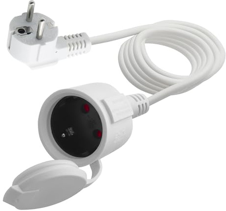 LANMINGLEL Schuko Verlängerungskabel Kurz, Weiß AC Schuko Verlängerungskabel, Netzkabel Steckdosenverlängerung, 3x1,5 mm² 16A 250V IP44 Für Zuhause, Büro,Außenbereich (Weiß-90 Grad, 3M)