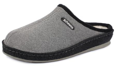 SCHAWOS Chaussons en feutre pour homme 6030 avec doublure chaude en laine vierge avec semelle fixe antidérapante, Anthracite 10 W, 44 EU