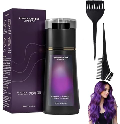 Hair Dye Shampoo,200ml Haarfärbeshampoo,3 in 1 Sofort-Farbshampoo mit Einem Färbekamm für Eine Bequeme Anwendung,Deckt die Haarfarbe Effektiv ab,Einfach Anzuwenden für Alle Haartypen,Lila