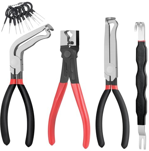 Huiguli 4 Pieces Electrical Disconnect Pliers for Cars, Automotive Electrical Plug with 8 Pcs Terminal Removal Tools, Connector Disconnect Tool and Connector Separator and Hose Clamp Pliers (Black)