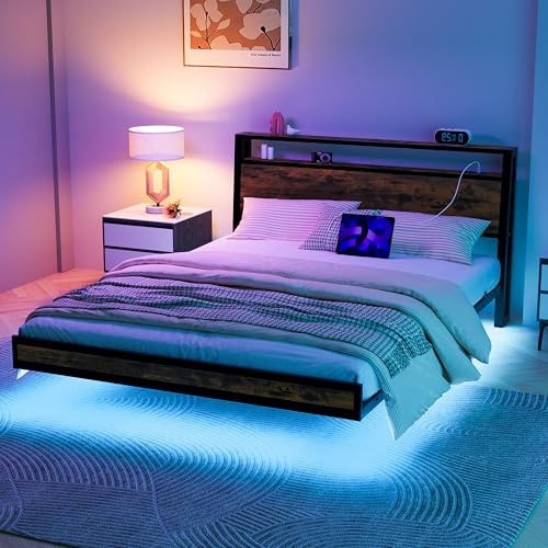 JELUTE Floating Bed Frame Double Size, Black 135 x 190 cm