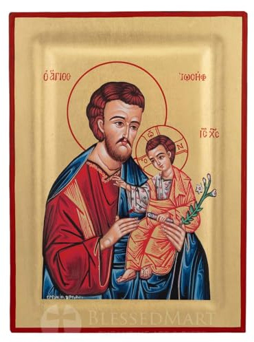 BlessedMart Heiliger Josef Ikone - orthodoxe byzantinische Ikone handgefertigt auf natürlichem Massivholz